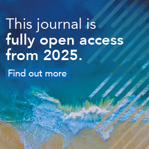 Blue background with text 'This journal is fully open access from 2025' with link to FAQs
