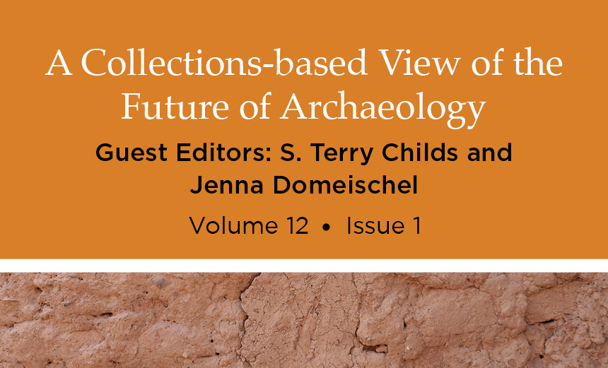 Text that says 'A Collections-based View of the Future of Archaeology' overlaid on an AAP orange background