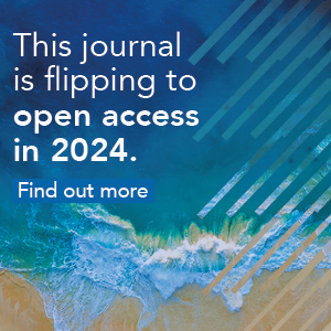 Blue background with text 'this journal is flipping to Open Access in 2024. Find out more'. Link to FAQs.